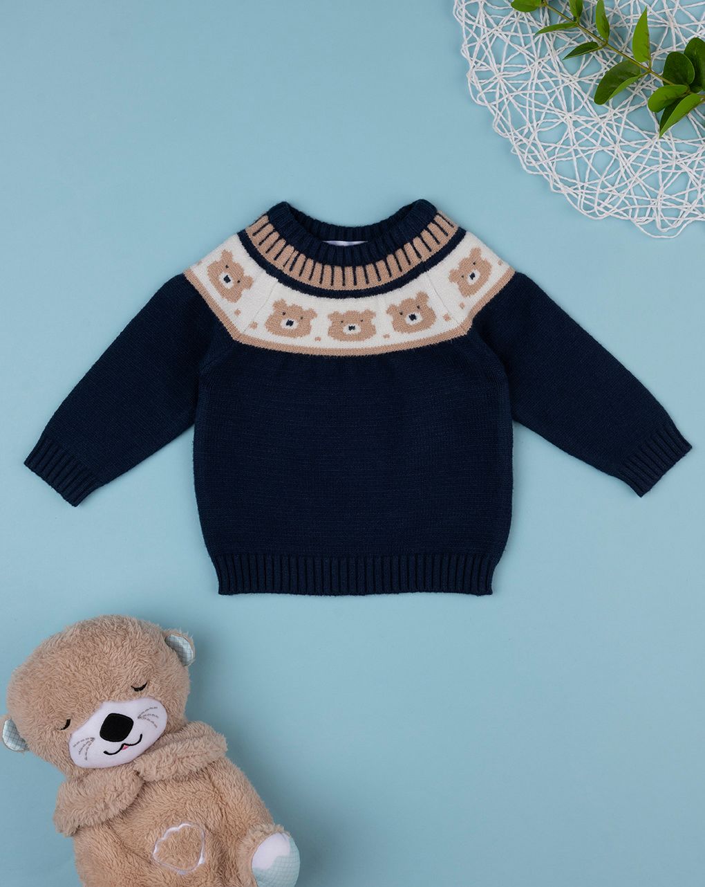 βρεφικό πουλόβερ μπλε teddy για αγόρι