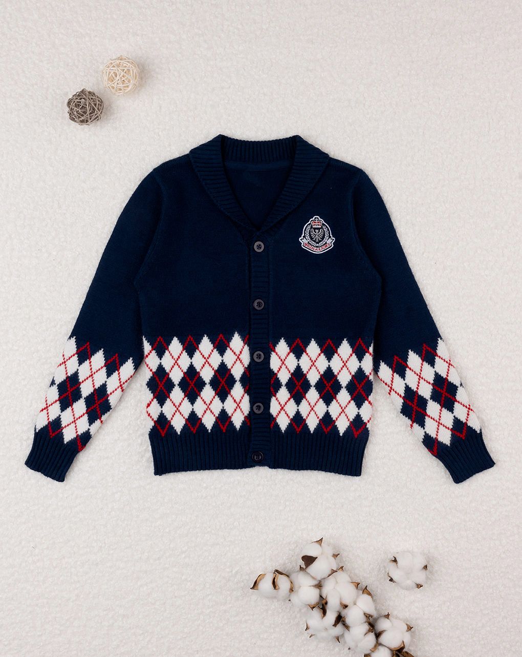 παιδική πλεκτή ζακέτα μπλε με ρόμβους για αγόρι - Prénatal