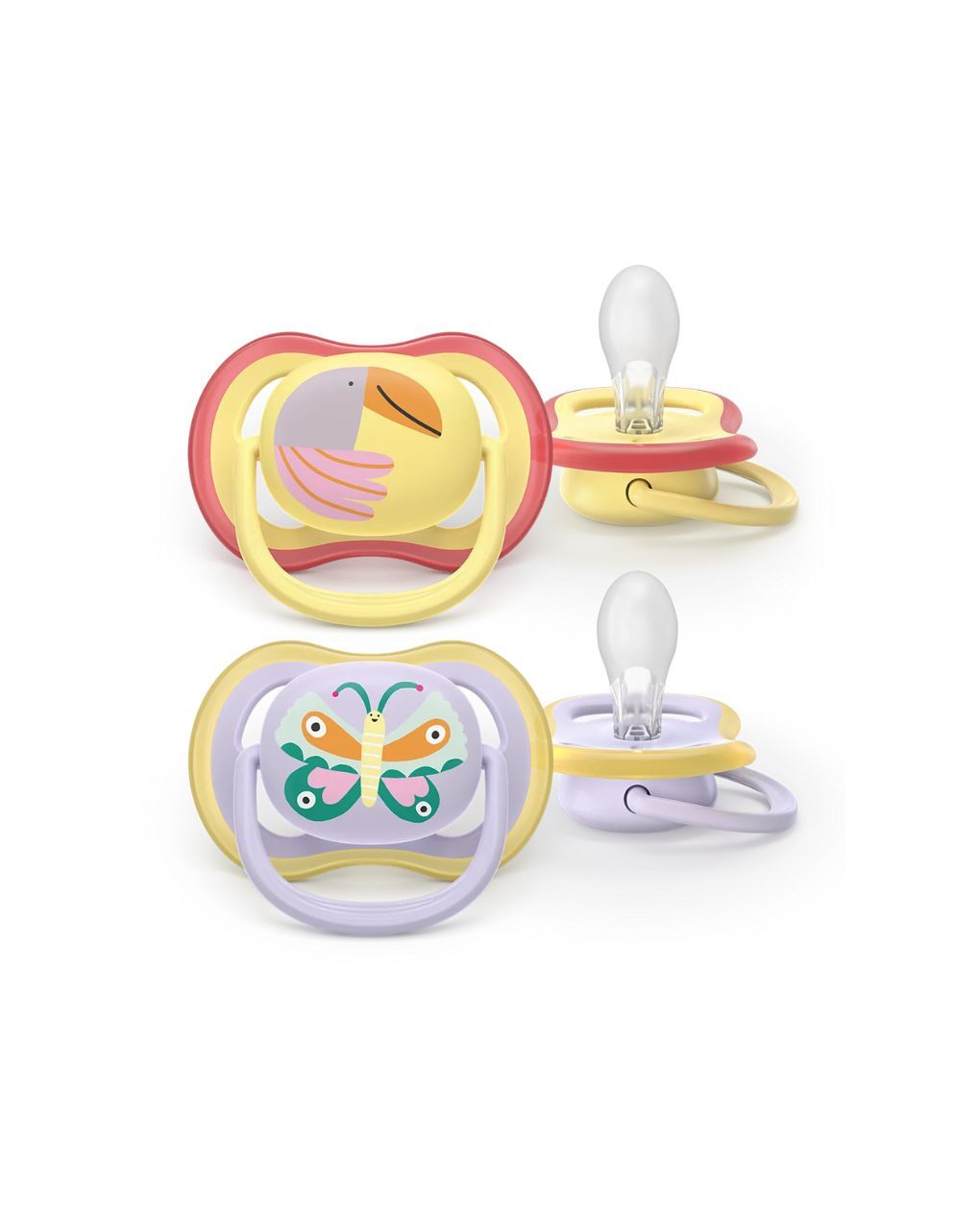 Philips avent πιπίλα σιλικόνης ultra air 2τμχ 0-6 μηνών παπαγάλος/πεταλούδα scf087/04