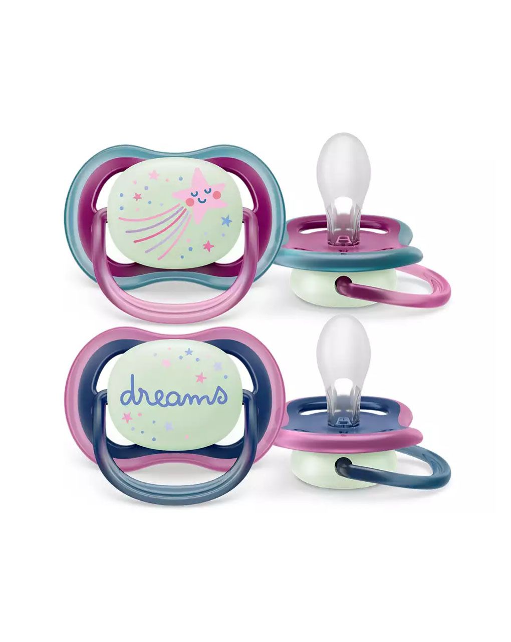 Philips avent πιπίλα ultra air nighttime pink comet-star dreams 6-18m, scf376/14