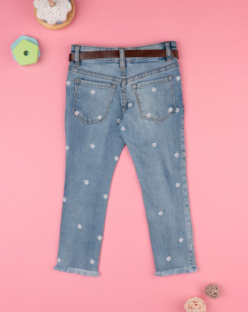 παιδικό τζιν παντελόνι μπλε φλοράλ για κορίτσι - Prénatal