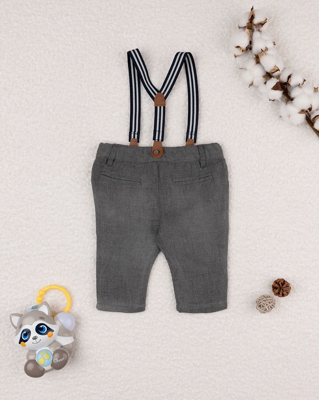 βρεφικό παντελόνι γκρι με τιράντες για αγόρι - Prénatal