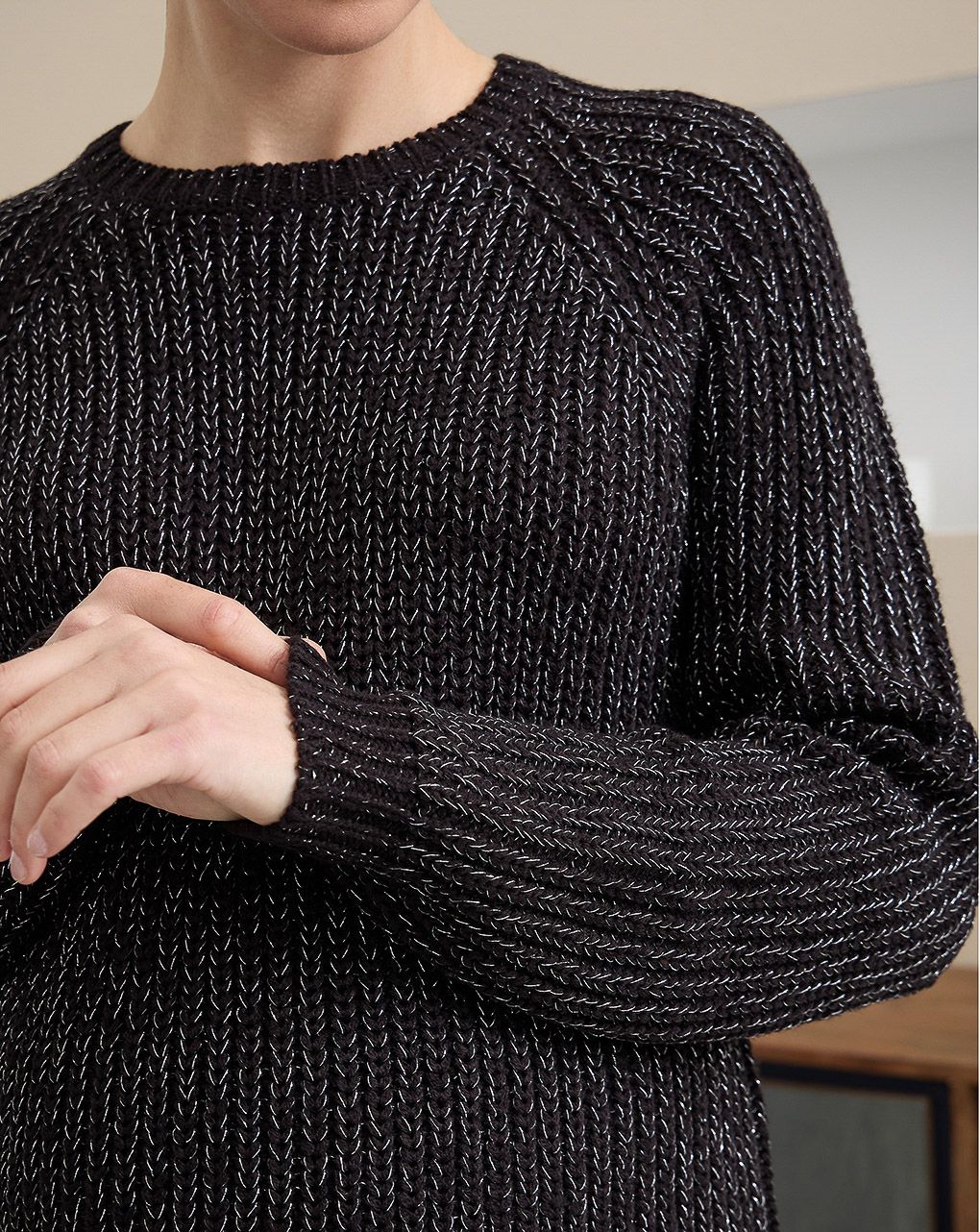 γυναικείο πουλόβερ μακρύ εγκυμοσύνης μαύρο lurex - Prénatal