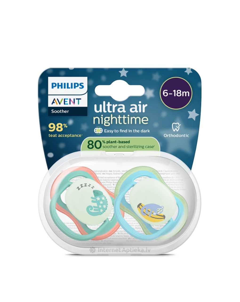 Philips avent πιπίλα ultra air nighttime moon-star 6-18m scf376/13 - Philips Avent