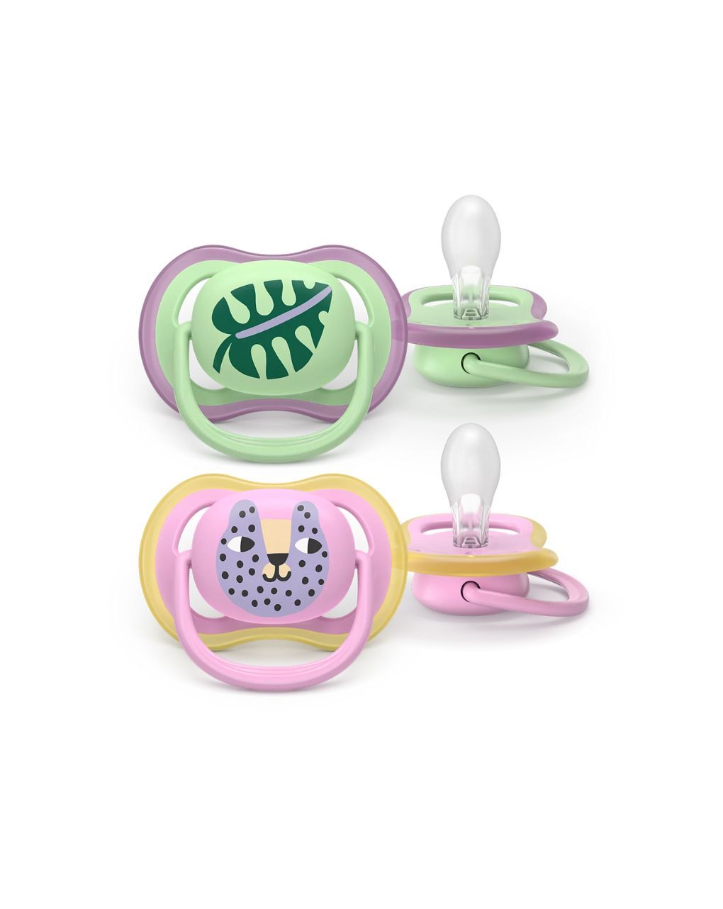 Philips avent πιπίλα ultra air 2τμχ 6-18 μηνών φύλλο/γατάκι scf287/13