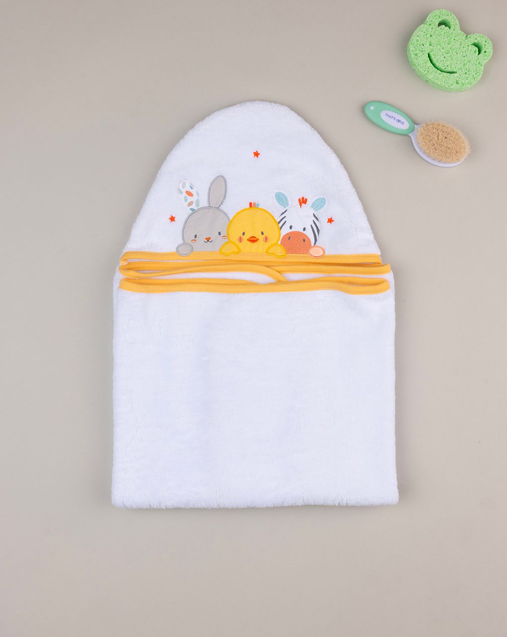 βρεφική μπουρνουζοπετσέτα λευκή πετσετέ baby smile unisex - Prénatal