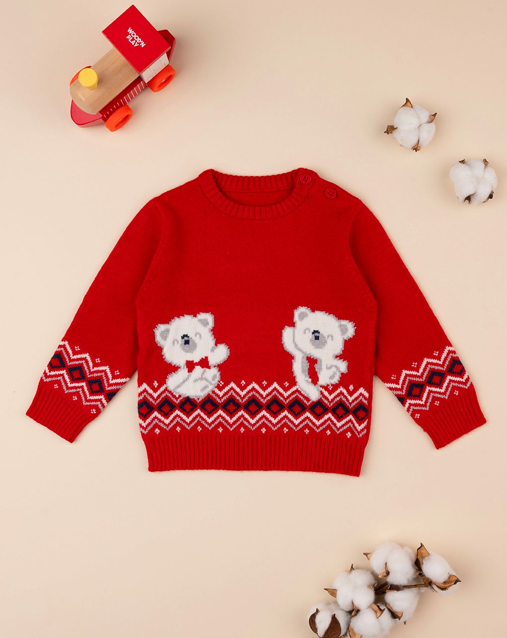 βρεφικό πουλόβερ κόκκινο teddies για αγόρι