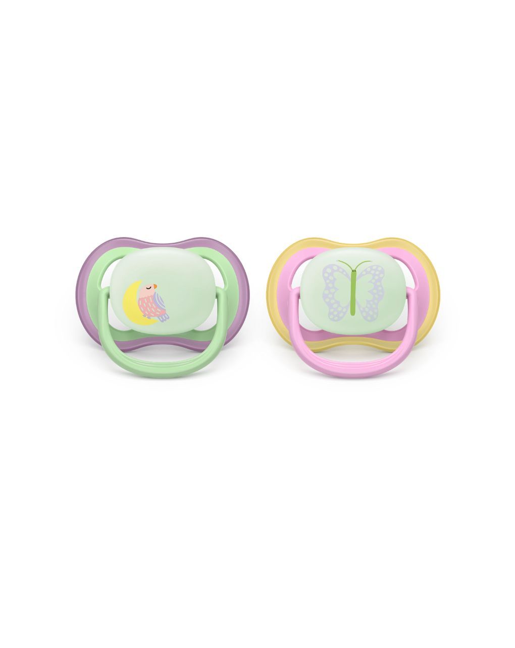 Philips avent πιπίλα σιλικόνης ultra air nighttime 2τμχ κουκουβάγια/πεταλούδα 6-18 μηνών scf376/29 - Philips Avent