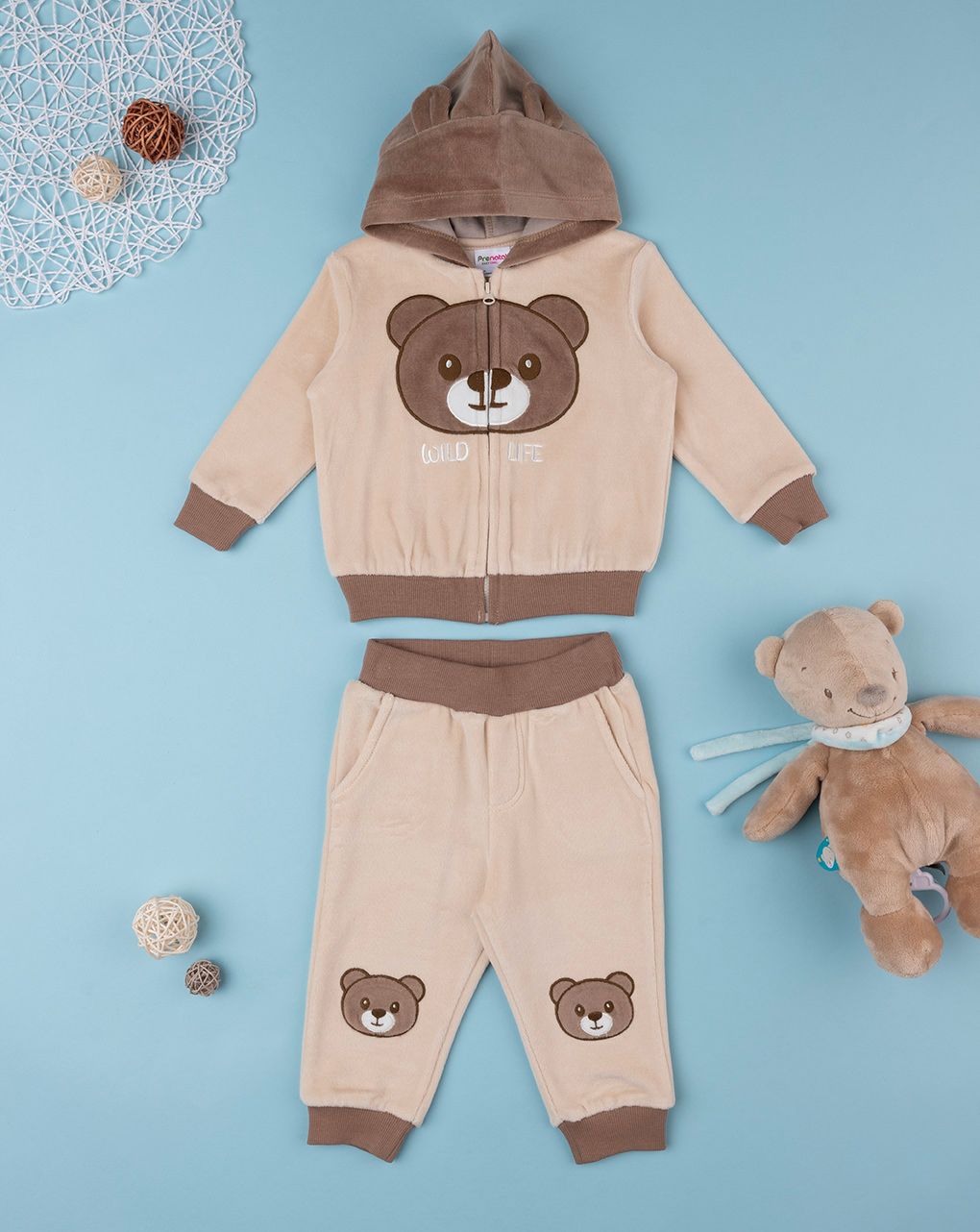 βρεφικό σετ σενίλ ζακέτα και φόρμα wild life για αγόρι - Prénatal