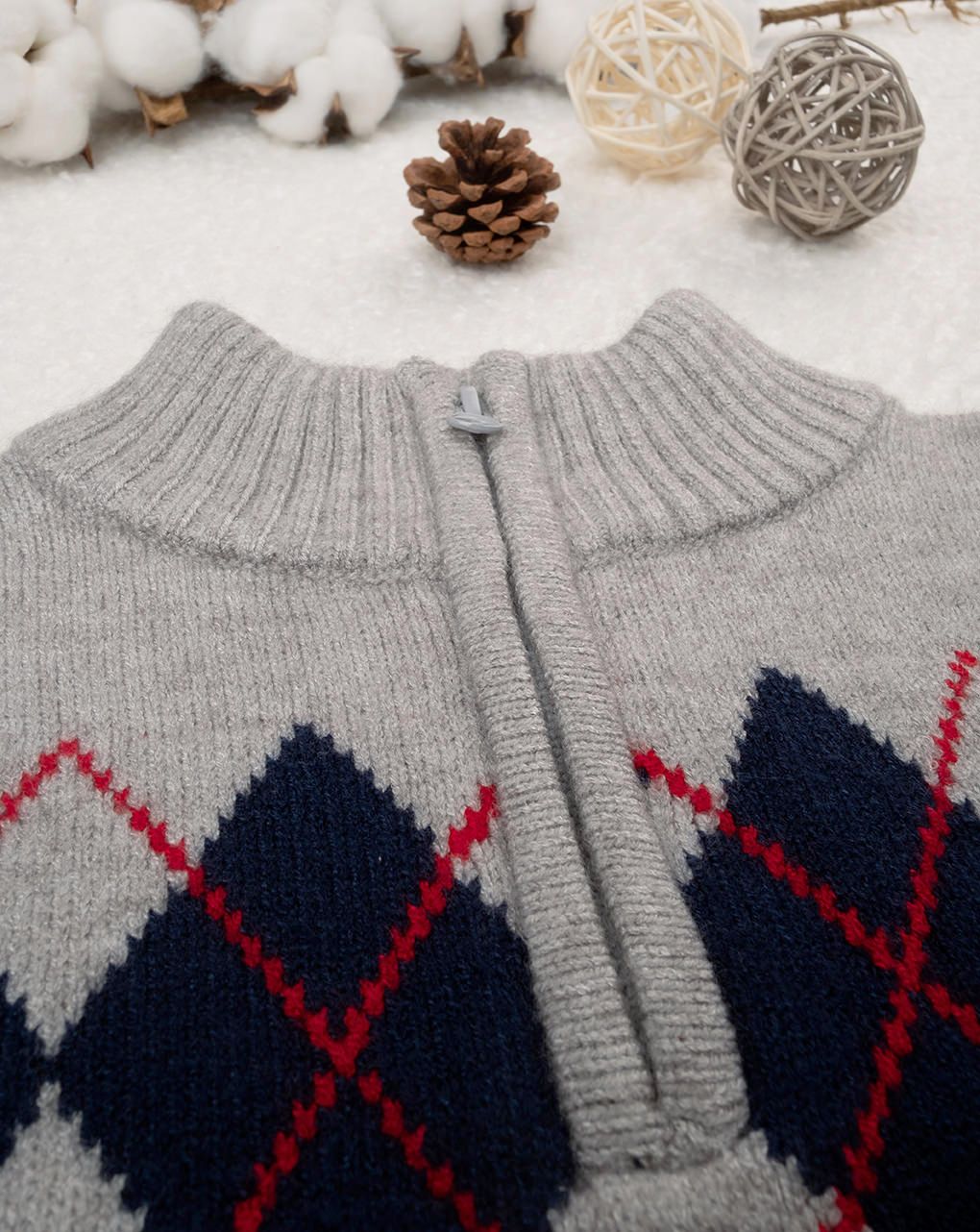 παιδικό πουλόβερ γκρι με ρόμβους για αγόρι - Prénatal