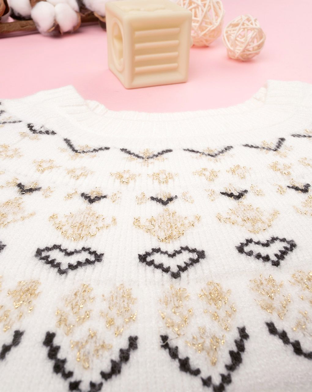 παιδικό πουλόβερ λευκό ζακάρ για κορίτσι - Prénatal