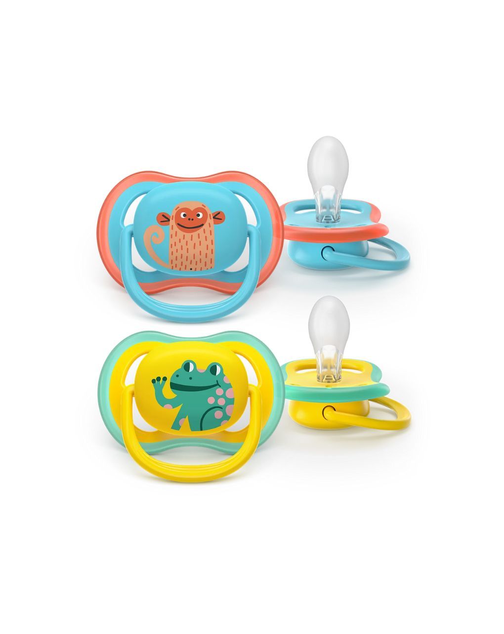 Philips avent πιπίλα σιλικόνης ultra air 2τμχ 8 μηνών+ μαϊμού/βάτραχος scf349/58 - Philips Avent