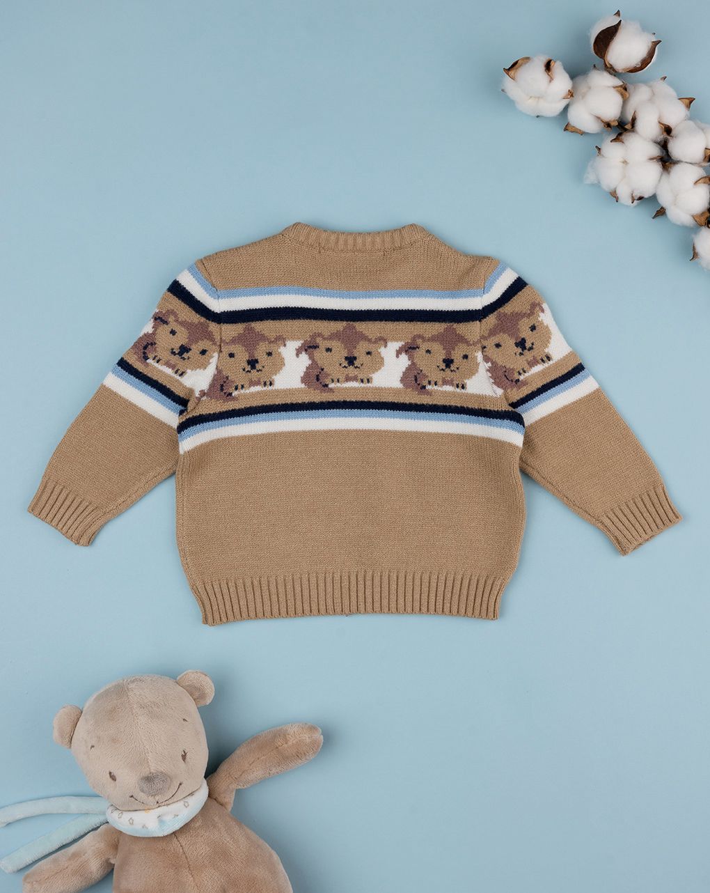 βρεφικό πουλόβερ καφέ με κάστορες για αγόρι - Prénatal