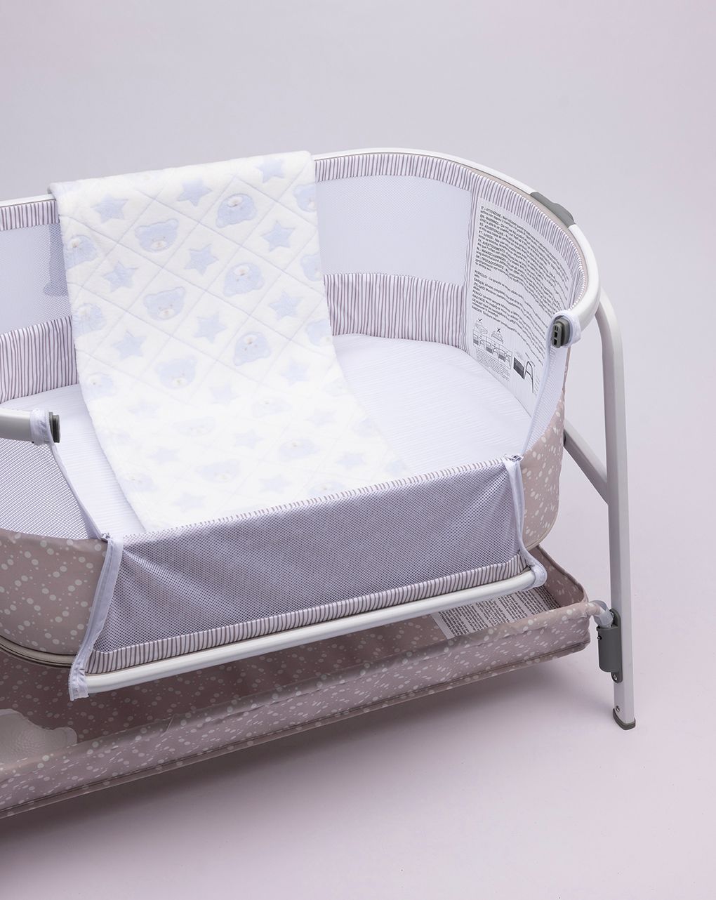 βρεφική κουβέρτα fleece γαλάζια με αρκουδάκια για λίκνο/πορτ-μπεμπέ - Prénatal