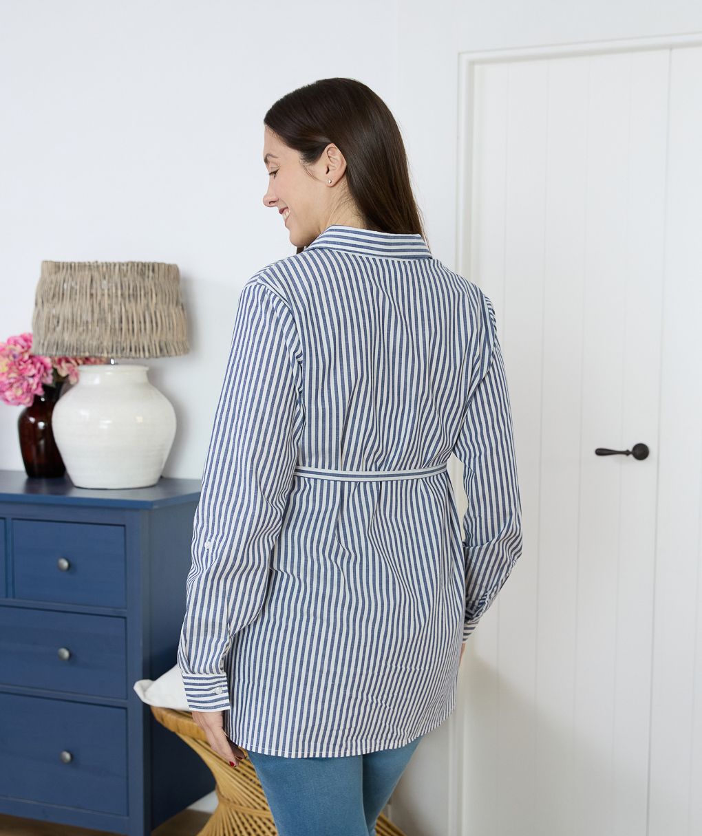 γυναικείο πουκάμισο εγκυμοσύνης/θηλασμού ριγέ μπλε/λευκό - Prénatal
