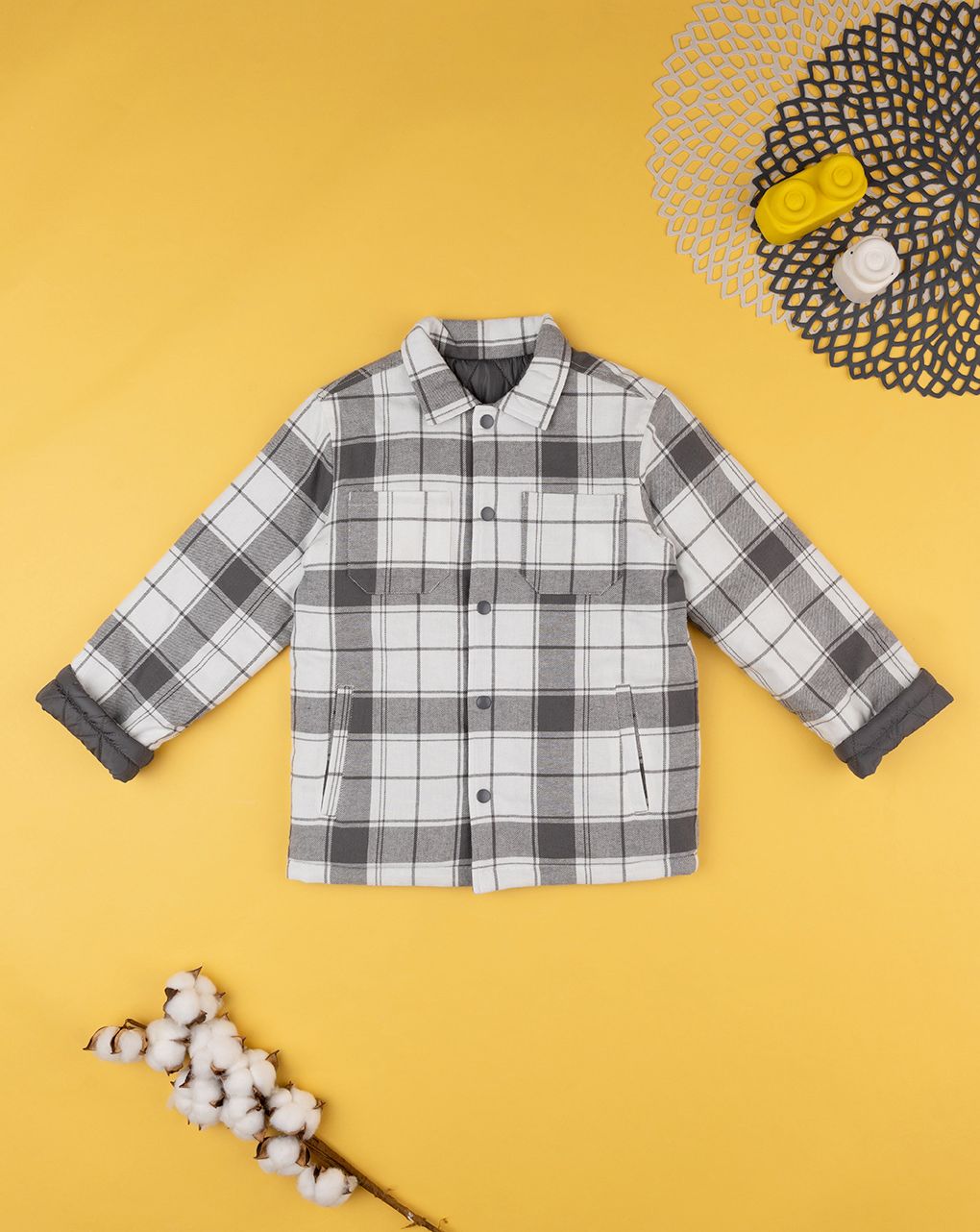 παιδικό overshirt καρό γκρι/λευκό για αγόρι - Prénatal