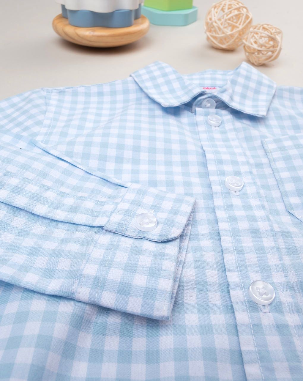 βρεφικό πουκάμισο καρό γαλάζιο/λευκό για αγόρι - Prénatal