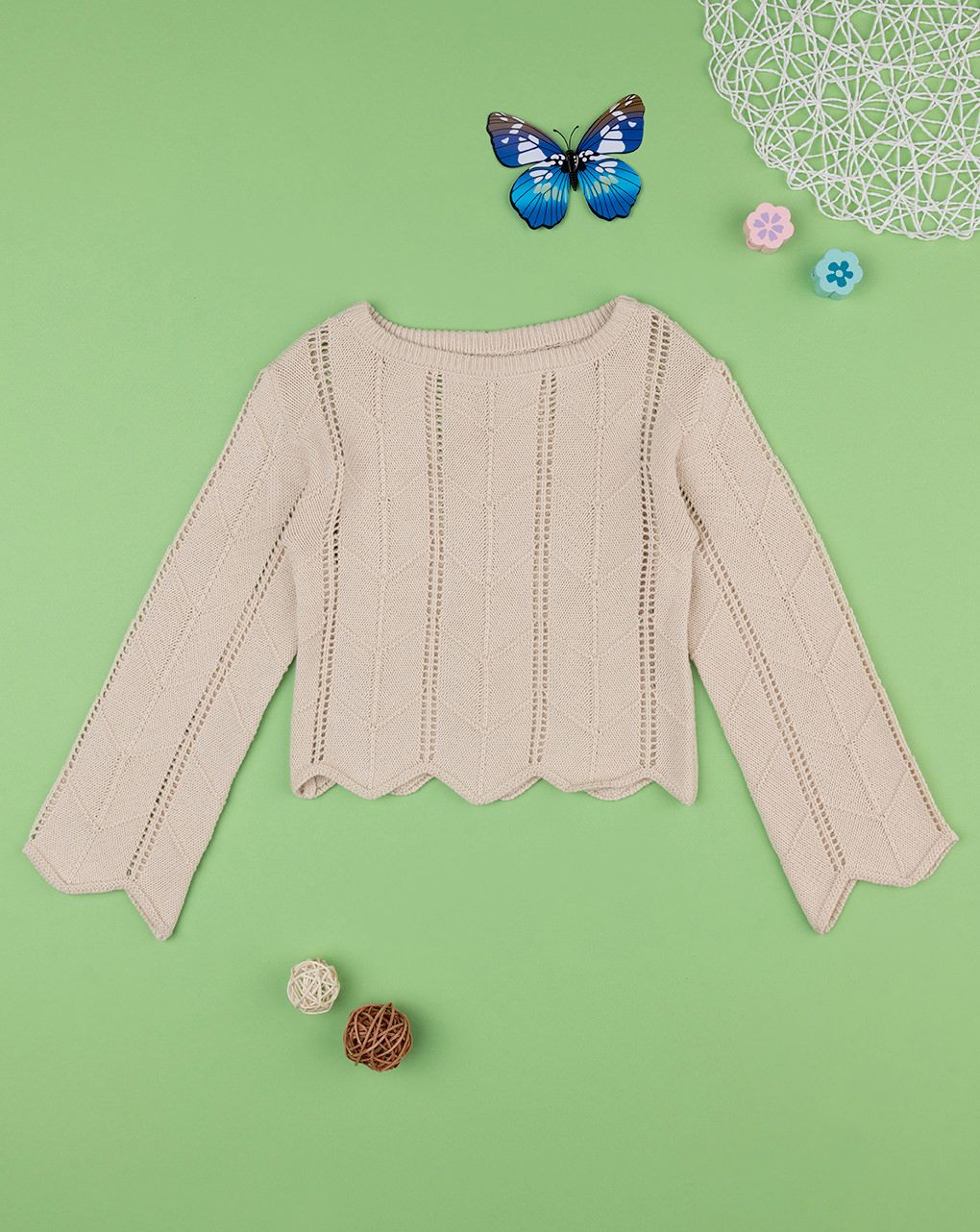παιδικό πουλόβερ μπεζ διάτρητο για κορίτσι - Prénatal