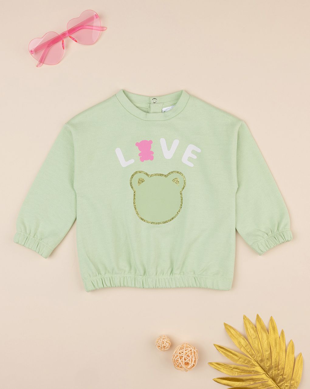 βρεφική μπλούζα φούτερ πράσινη love για κορίτσι - Prénatal