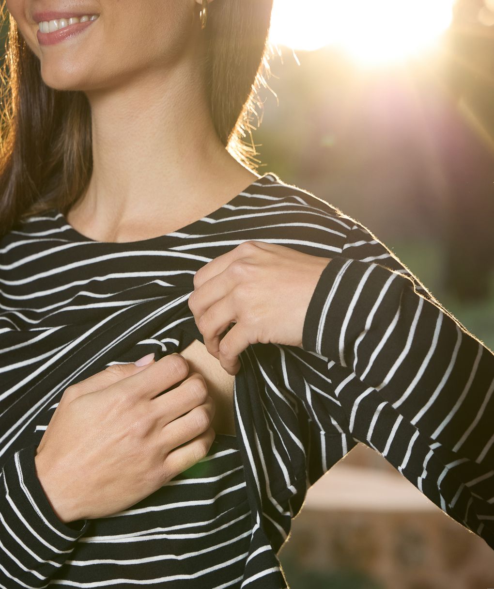 γυναικεία μπλούζα εγκυμοσύνης/θηλασμού ριγέ μαύρο/λευκό - Prénatal