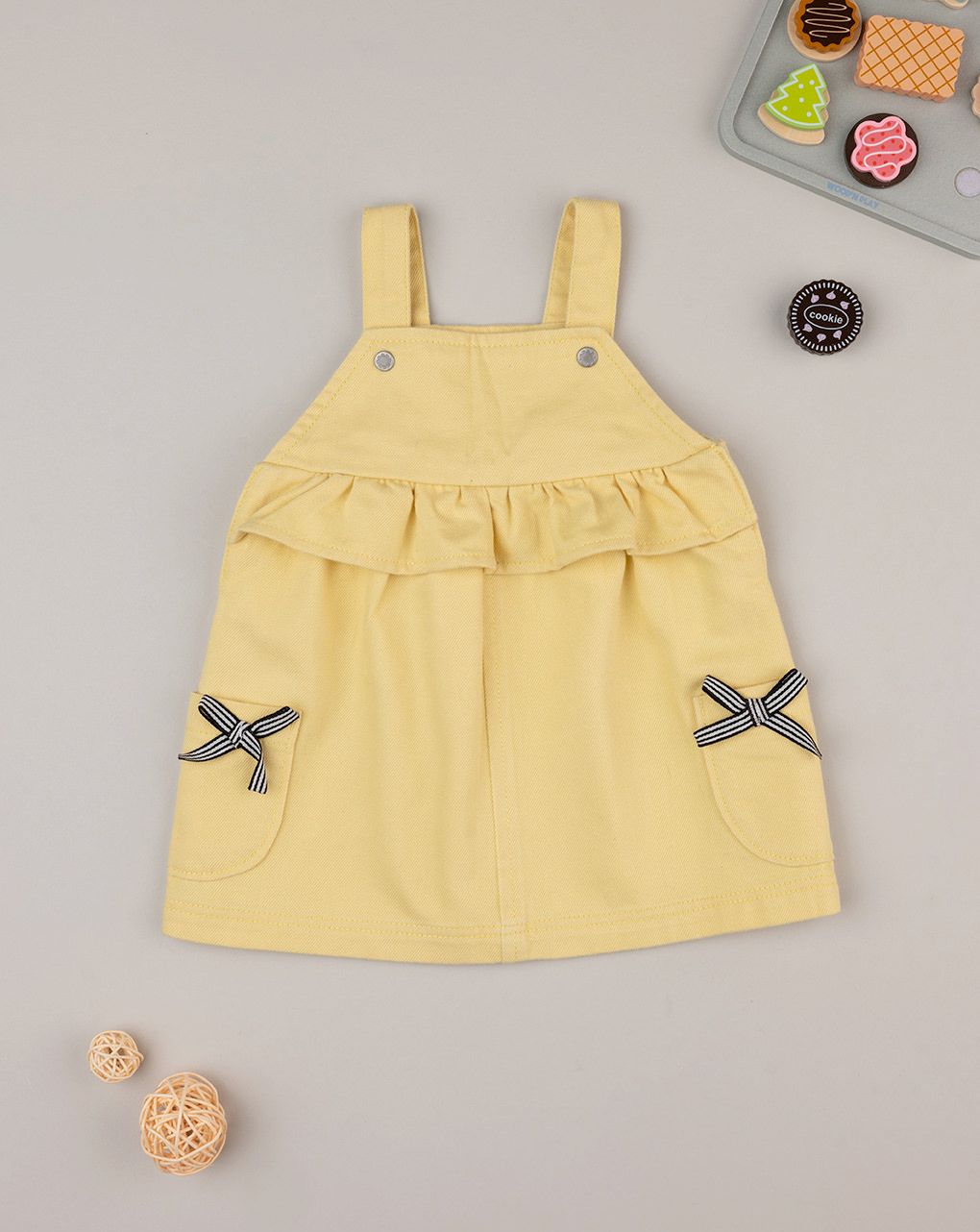 βρεφικό φόρεμα σαλοπέτα twill κίτρινο για κορίτσι - Prénatal