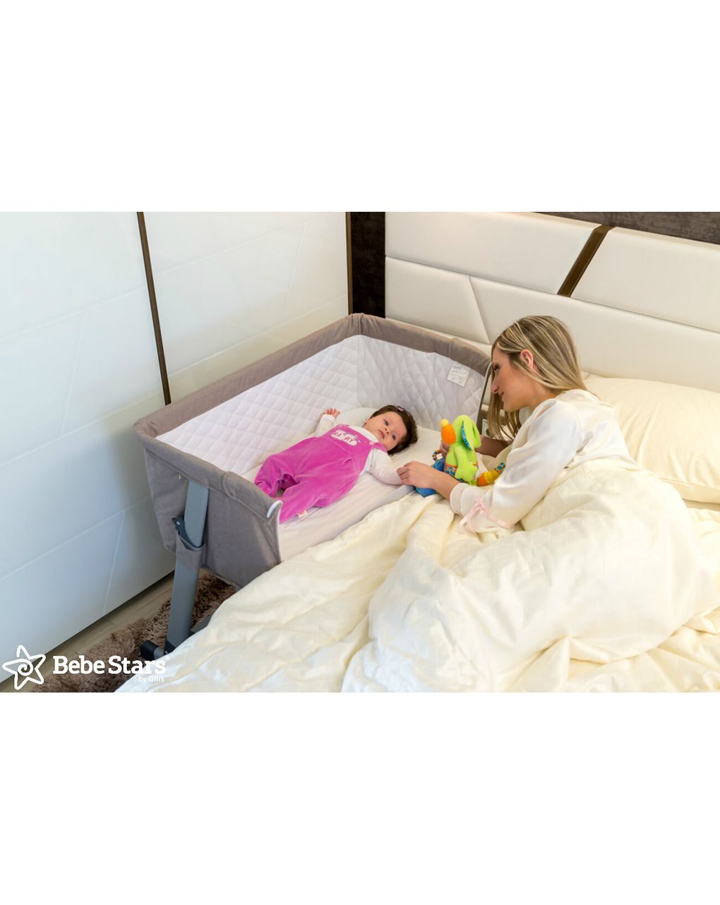 Bebe stars λίκνο - παρκοκρέβατο (0-36 μηνών) side to side plus 2 in 1 stone 841-183 - Bebe Stars