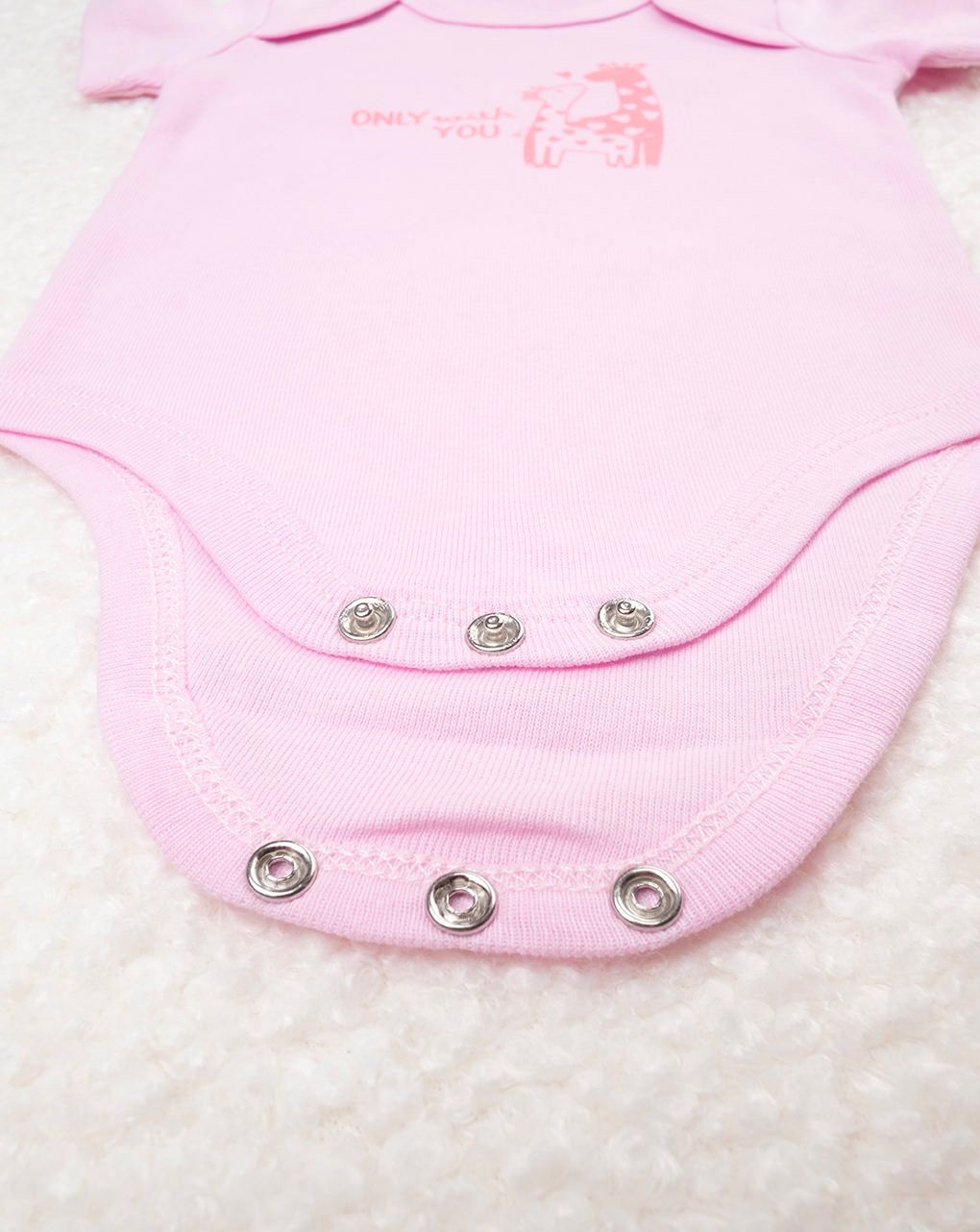 βρεφικό κοντομάνικο κορμάκι ροζ με καμηλοπαρδάλεις για κορίτσι - Prénatal