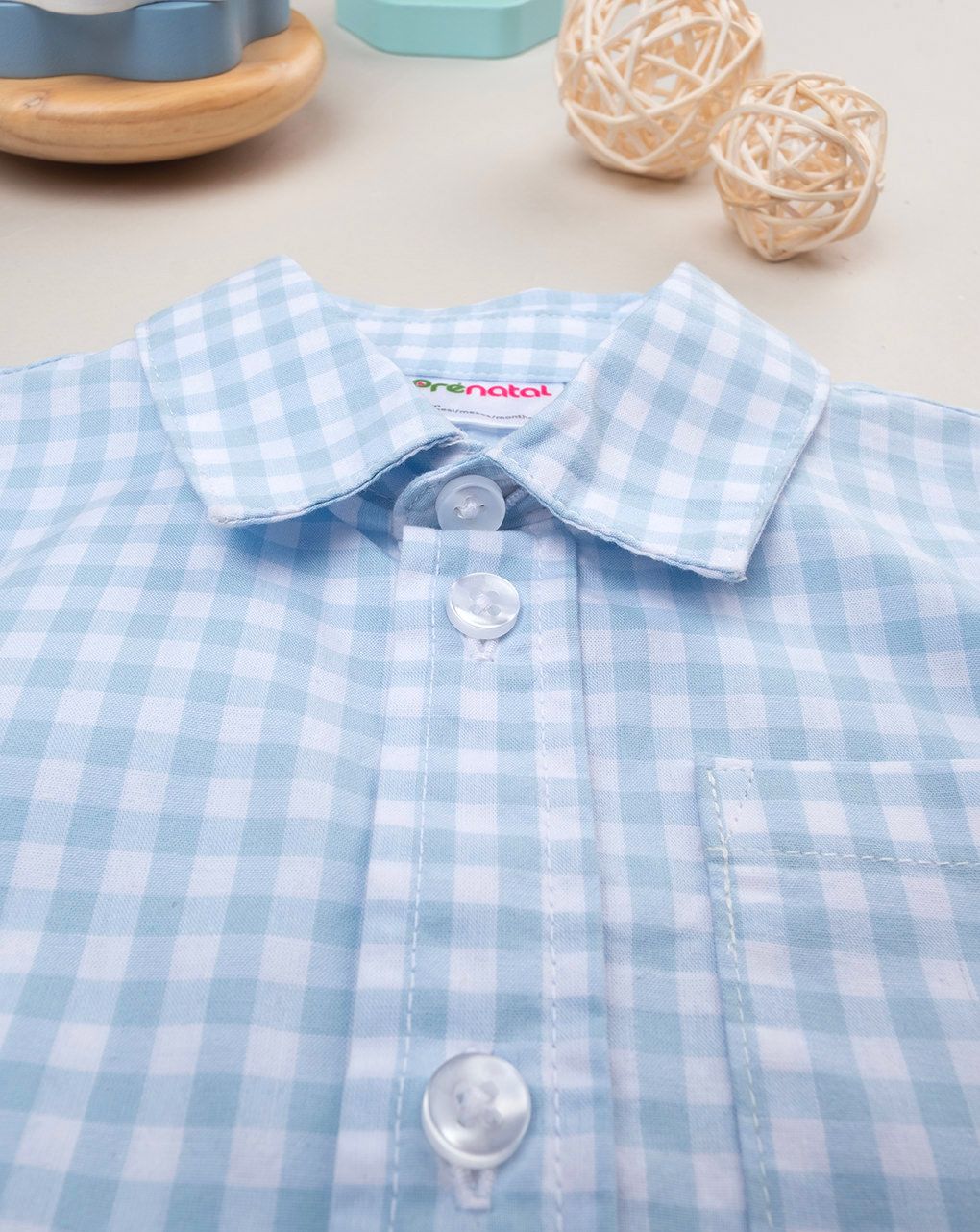βρεφικό πουκάμισο καρό γαλάζιο/λευκό για αγόρι - Prénatal