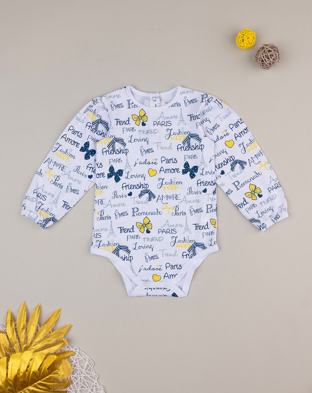 βρεφικό κορμάκι λευκό yellow touch για κορίτσι - Prénatal