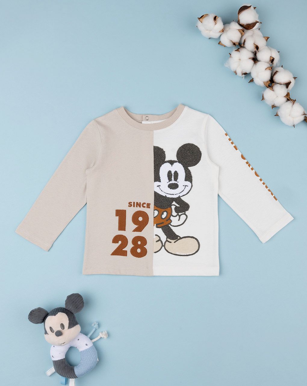 βρεφική μπλούζα μπεζ/λευκή με το mickey για αγόρι - Prénatal