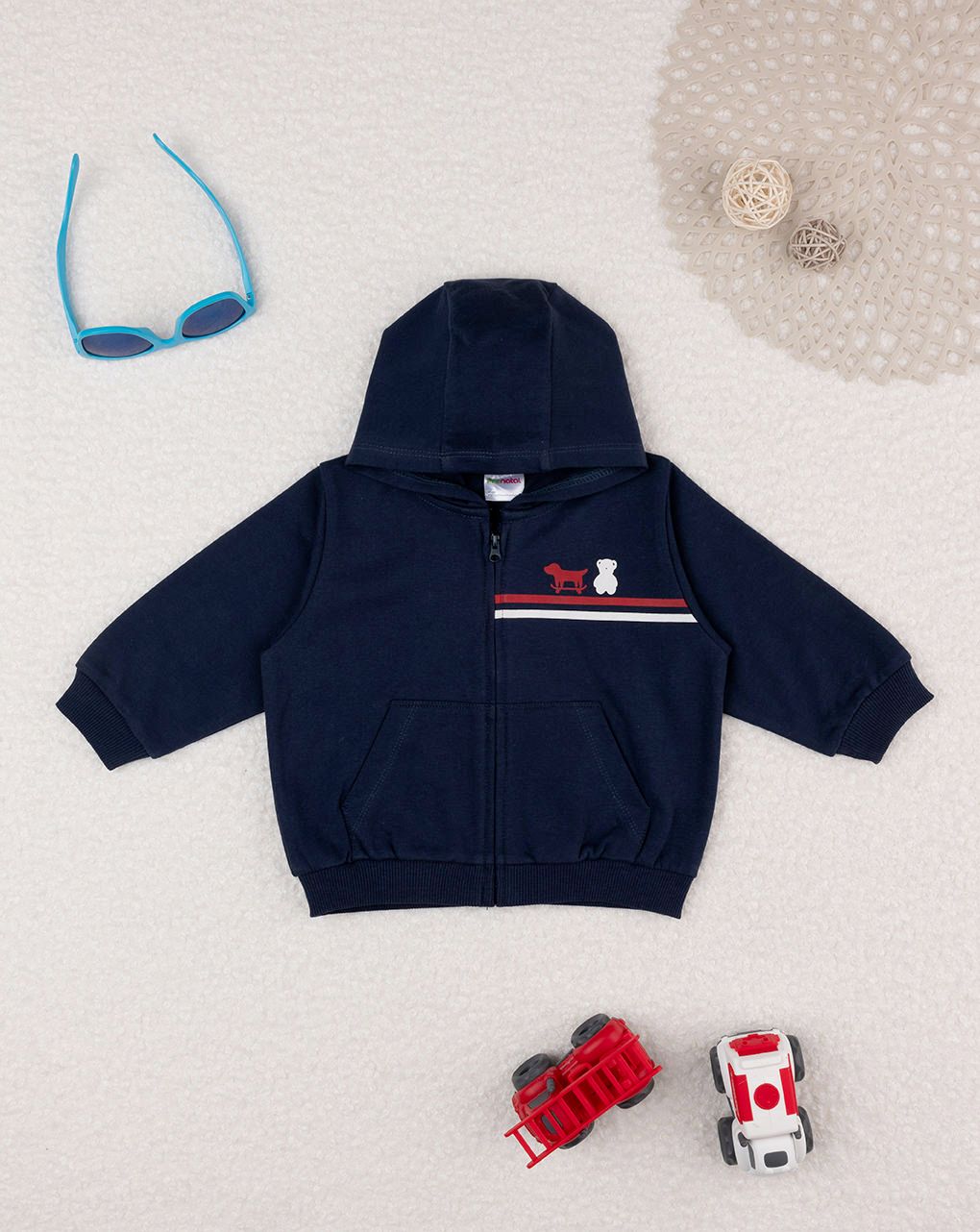 βρεφική ζακέτα φούτερ μπλε με ζωάκια για αγόρι