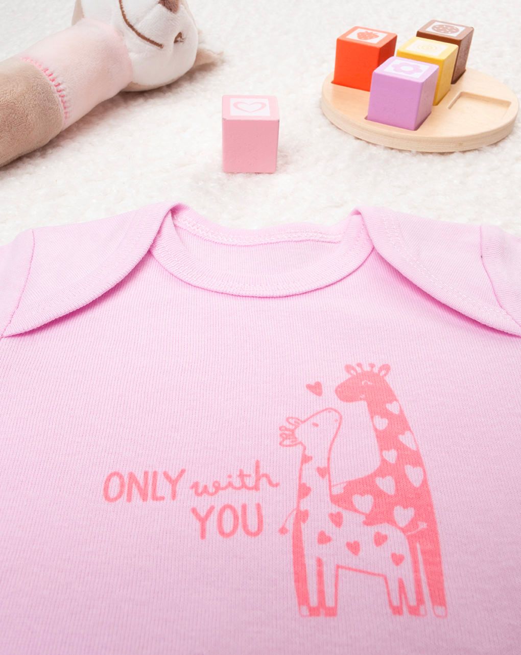 βρεφικό κοντομάνικο κορμάκι ροζ με καμηλοπαρδάλεις για κορίτσι - Prénatal