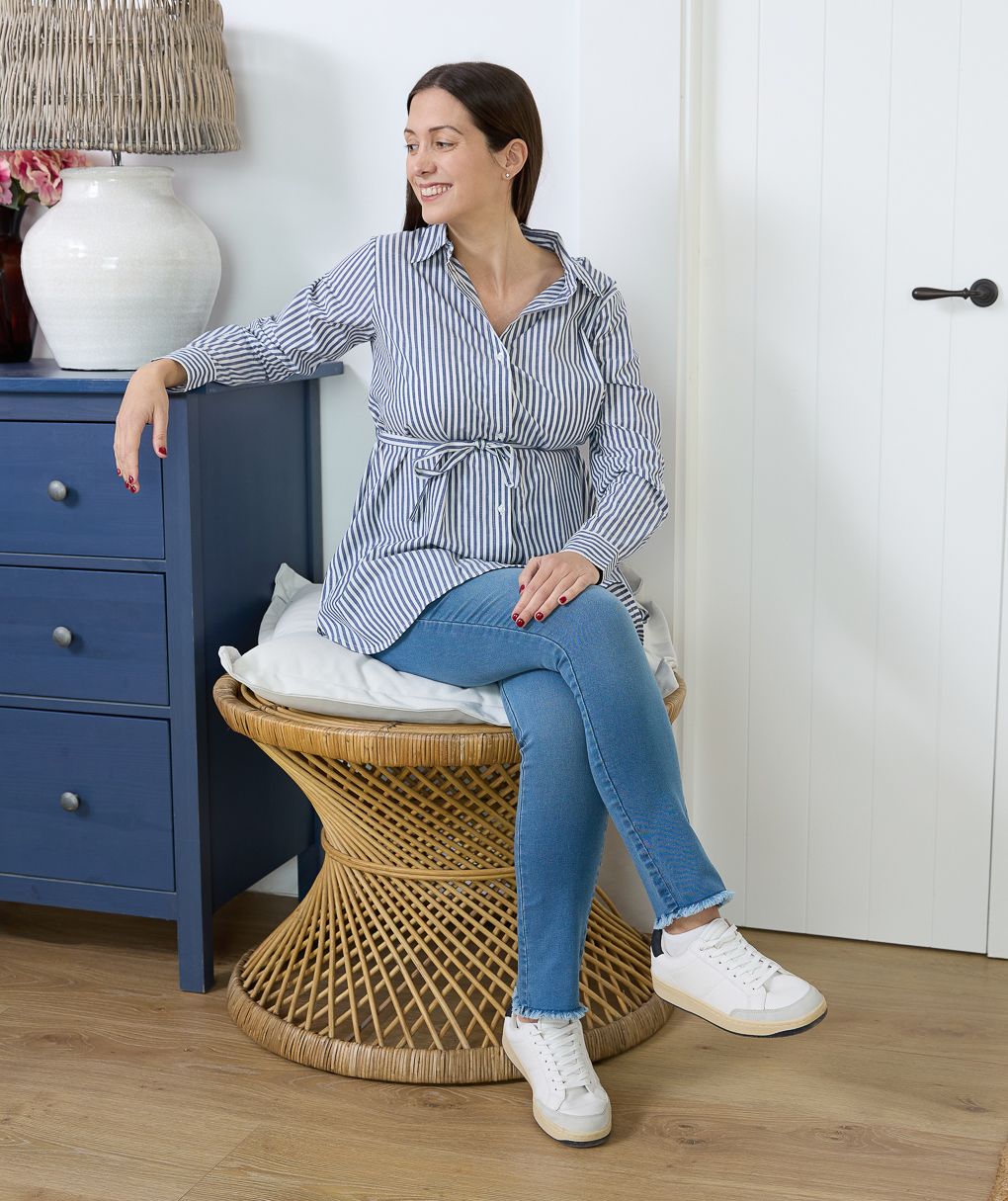 γυναικείο πουκάμισο εγκυμοσύνης/θηλασμού ριγέ μπλε/λευκό