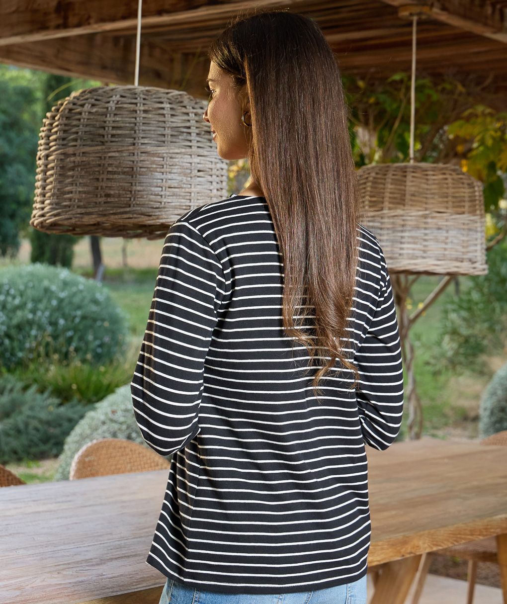 γυναικεία μπλούζα εγκυμοσύνης/θηλασμού ριγέ μαύρο/λευκό - Prénatal