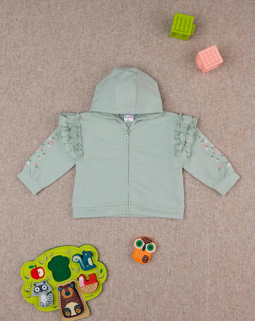 βρεφική ζακέτα φούτερ πράσινη garden για κορίτσι