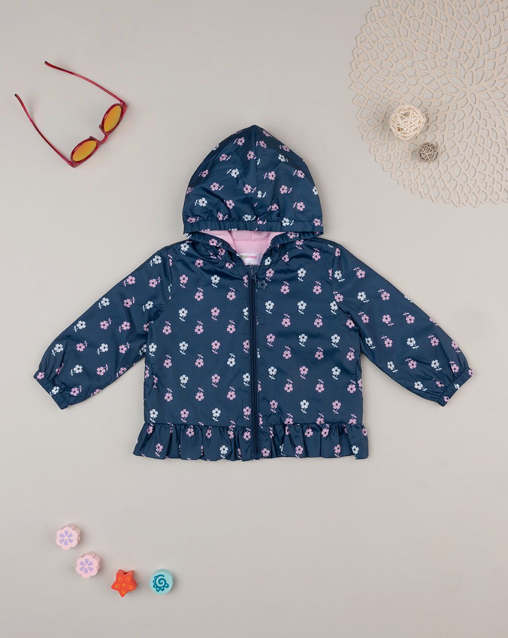βρεφικό μπουφάν αντιανεμικό μπλε φλοράλ για κορίτσι