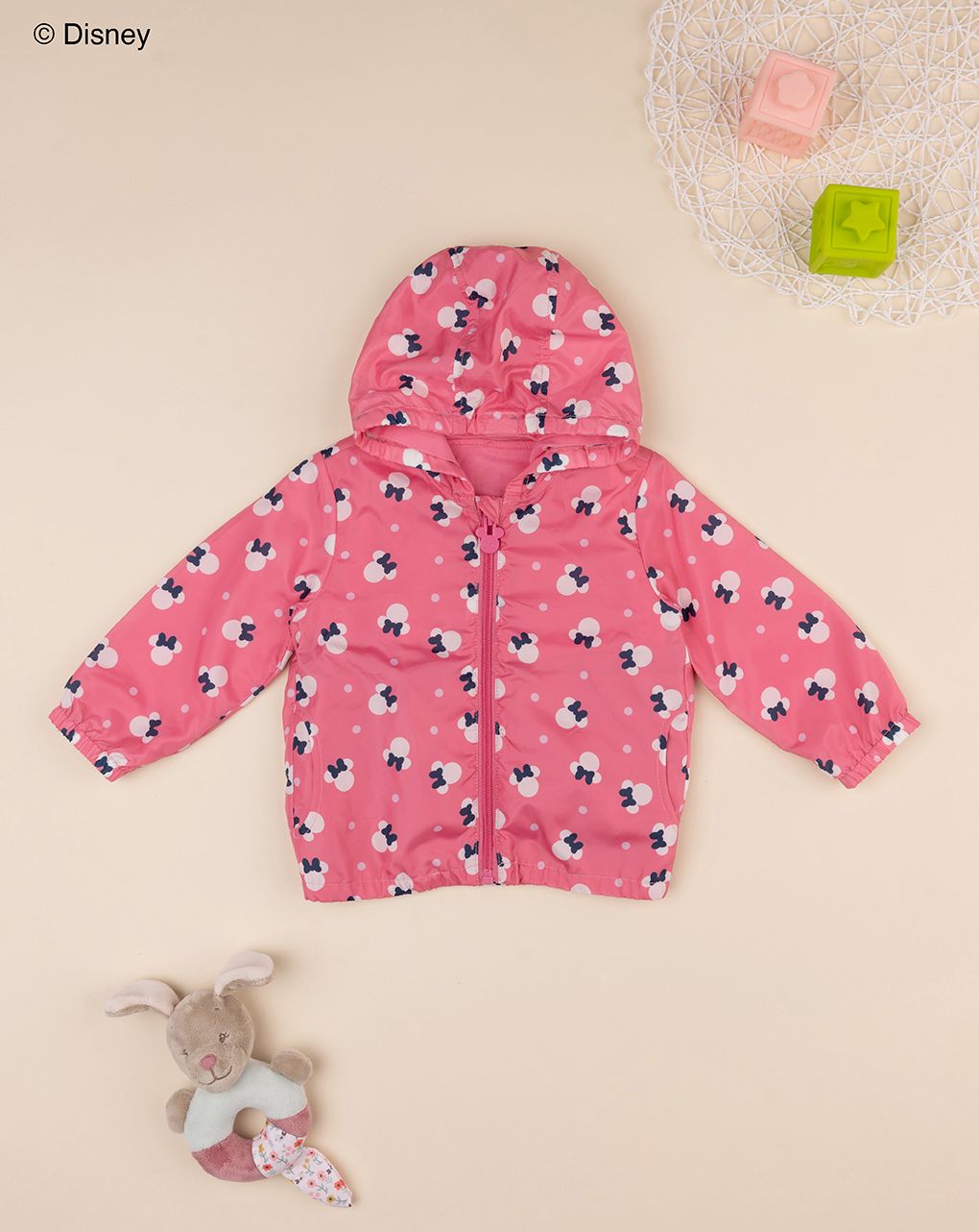 βρεφικό μπουφάν αντιανεμικό ροζ με τη minnie για κορίτσι