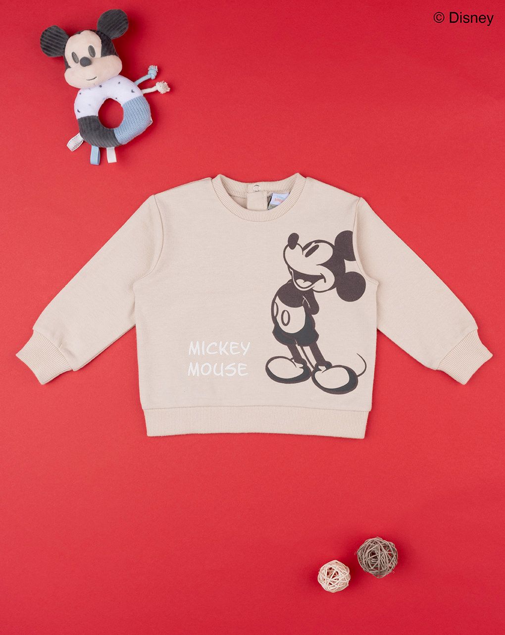 βρεφική μπλούζα φούτερ μπεζ με το mickey για αγόρι - Prénatal