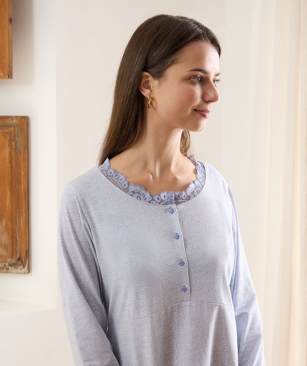 γυναικείο νυχτικό εγκυμοσύνης/θηλασμού μωβ με δαντέλα - Prénatal