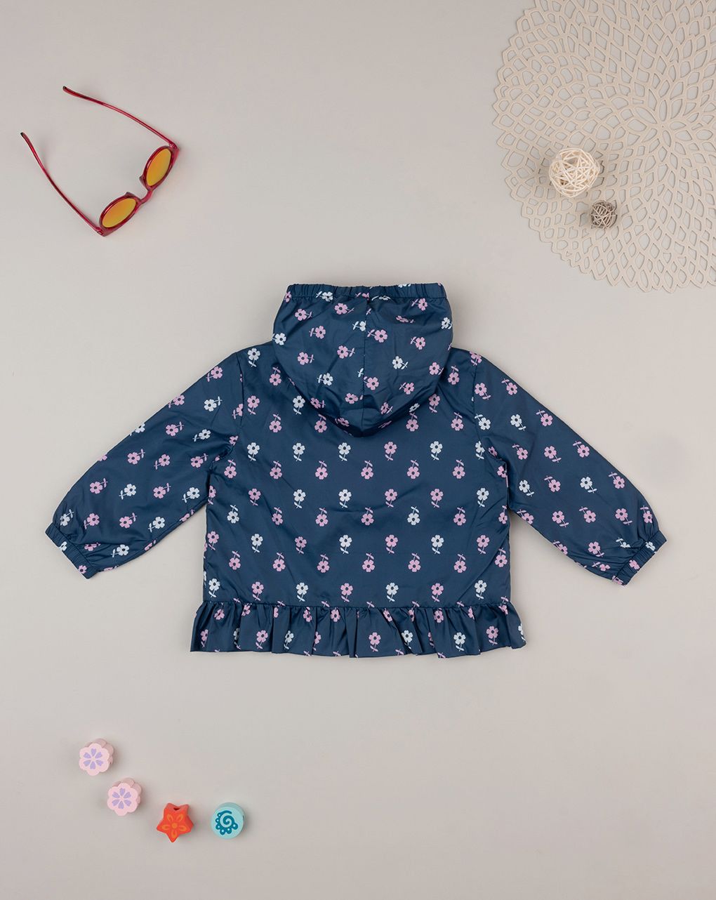 βρεφικό μπουφάν αντιανεμικό μπλε φλοράλ για κορίτσι - Prénatal