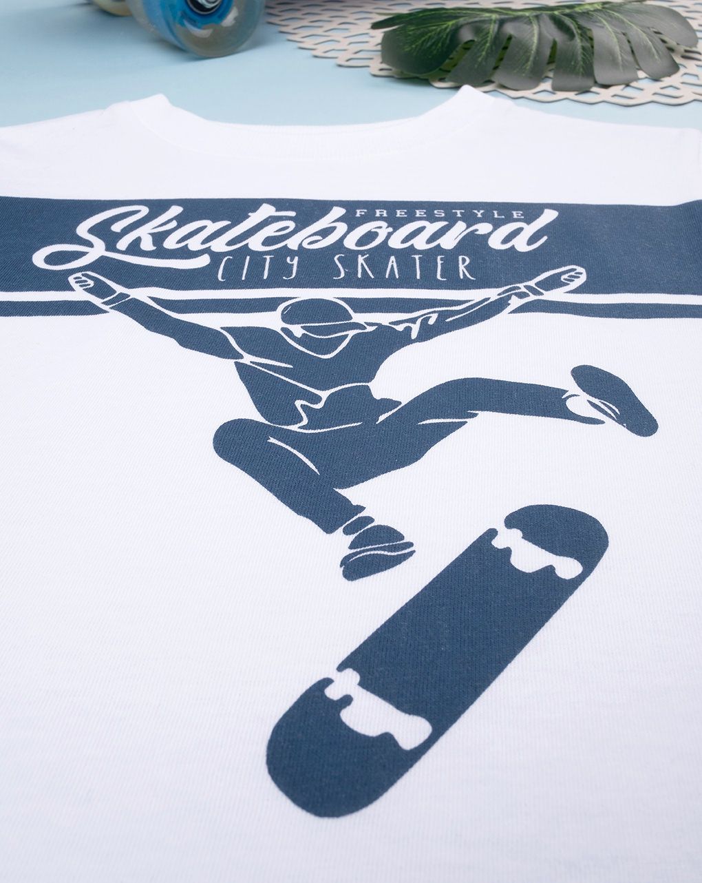 παιδική μπλούζα λευκή skateboard για αγόρι - Prénatal