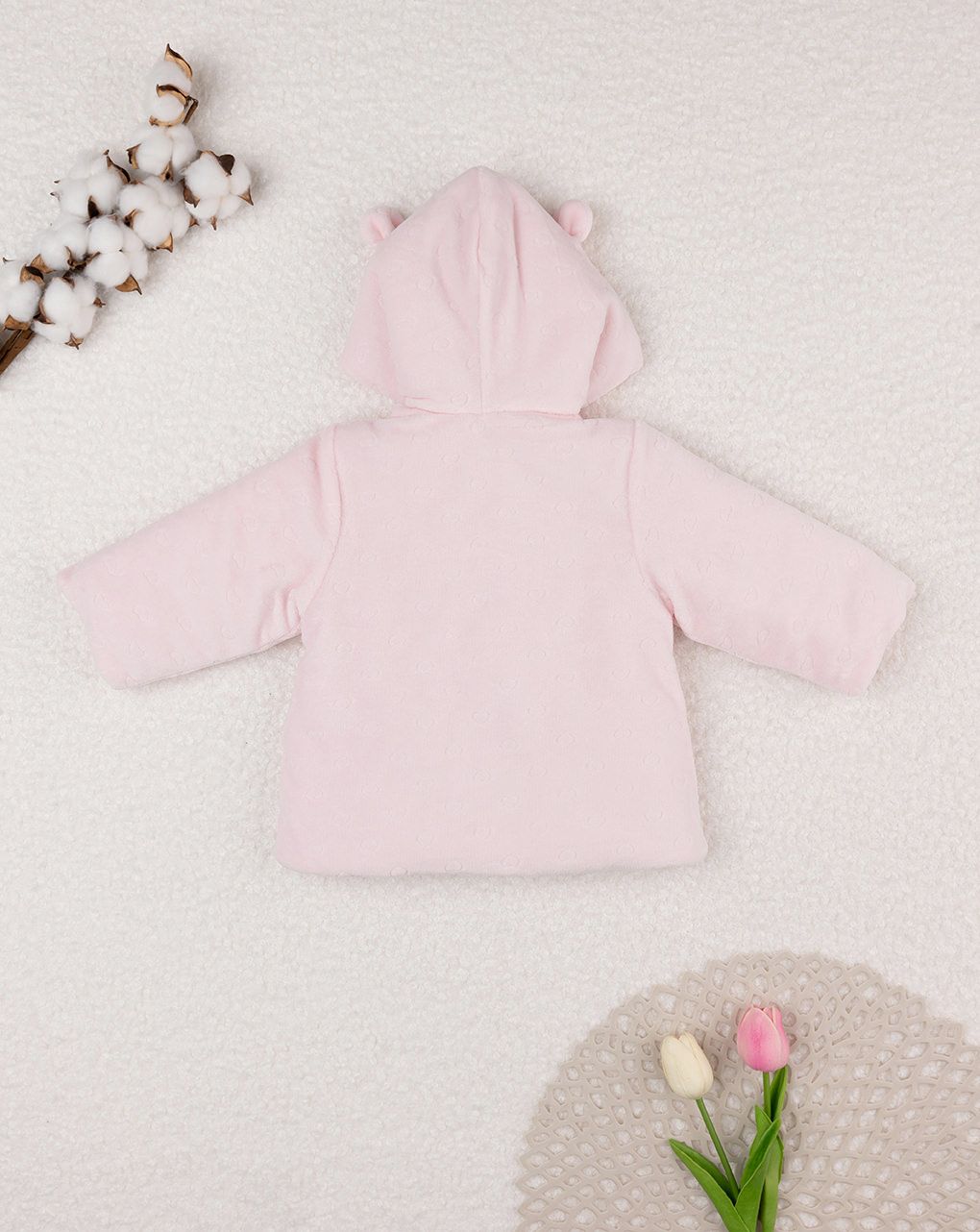 βρεφικό μπουφάν σενίλ ροζ με αρκουδάκι για κορίτσι - Prénatal