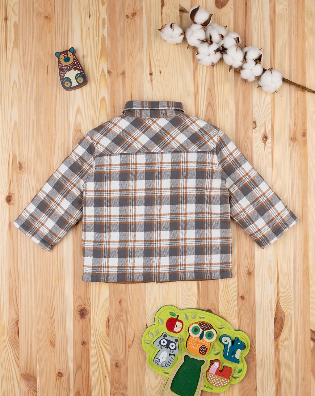 βρεφικό overshirt καρό καφέ με σκυλάκι για αγόρι - Prénatal