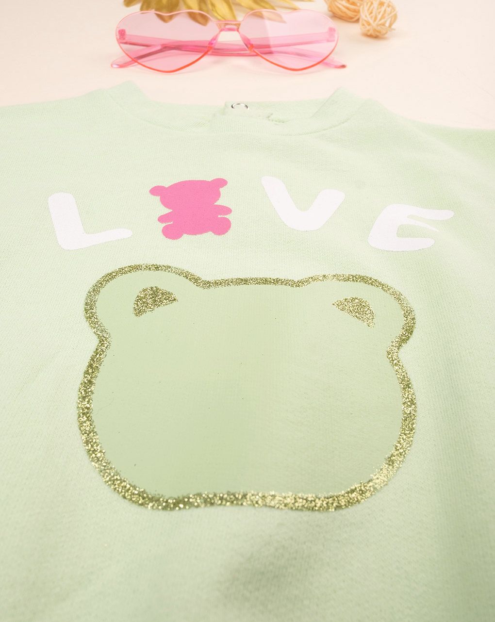 βρεφική μπλούζα φούτερ πράσινη love για κορίτσι - Prénatal