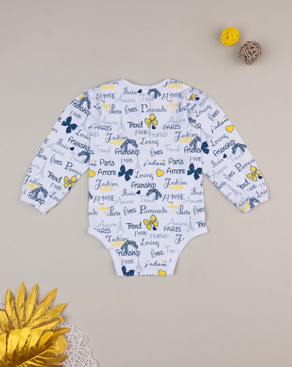 βρεφικό κορμάκι λευκό yellow touch για κορίτσι - Prénatal