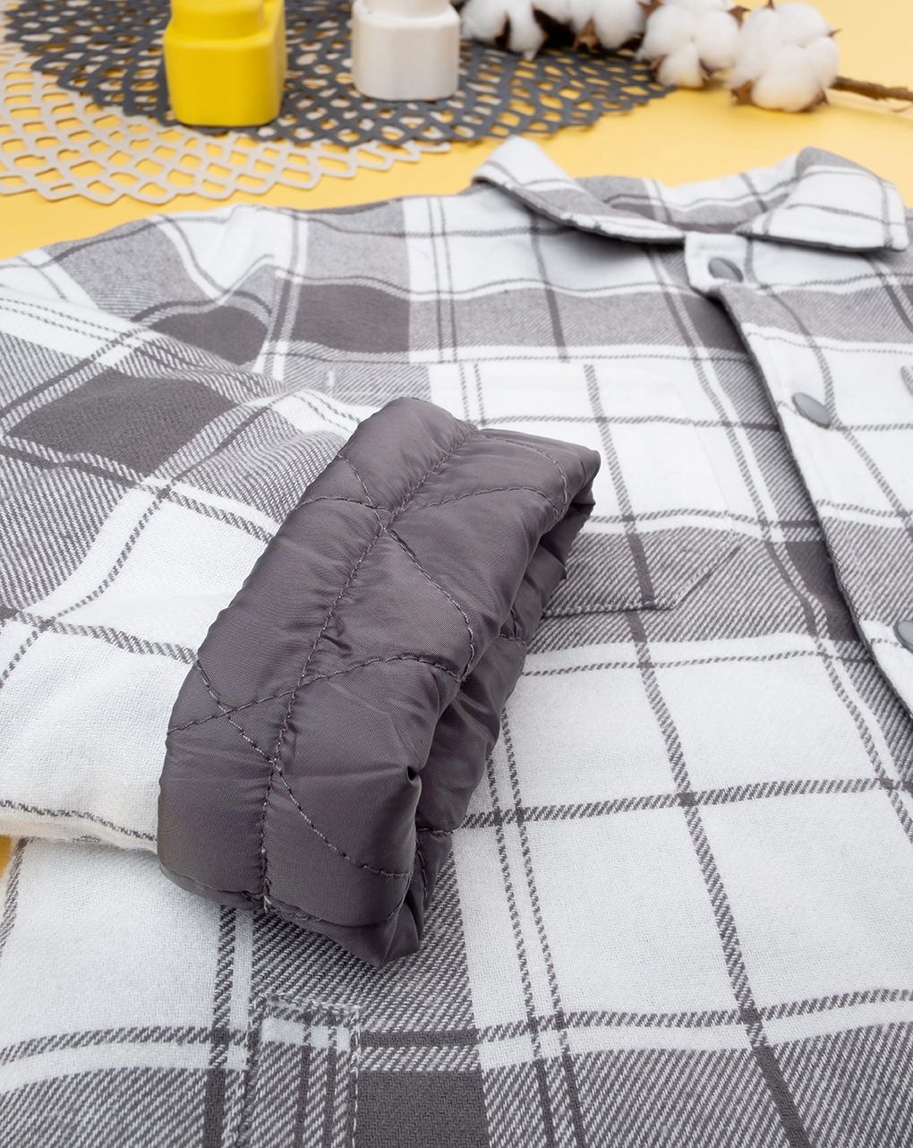 παιδικό overshirt καρό γκρι/λευκό για αγόρι - Prénatal