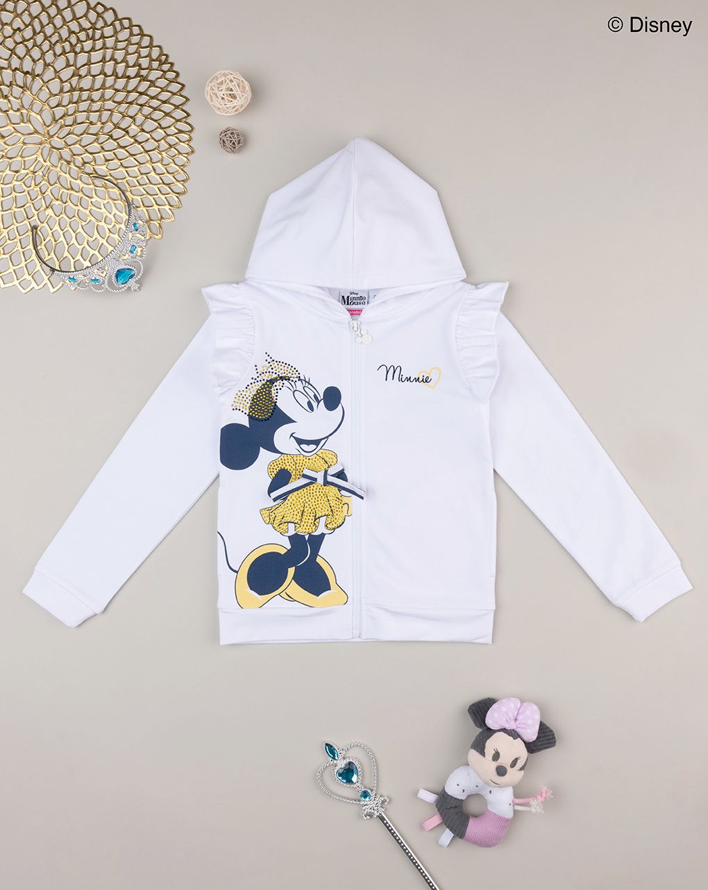 παιδική ζακέτα φούτερ λευκή με τη minnie για κορίτσι