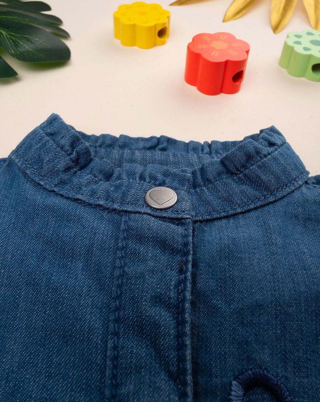 βρεφικό τζιν πουκάμισο μπλε με καρδούλες για κορίτσι - Prénatal