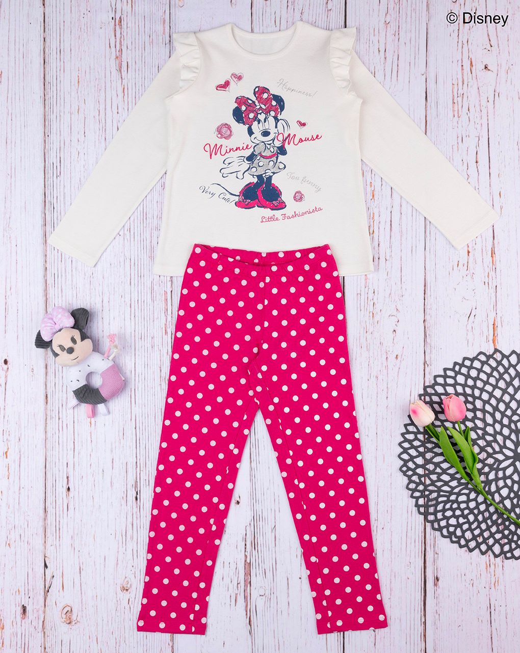 παιδική πιτζάμα λευκή/φούξια με τη minnie για κορίτσι