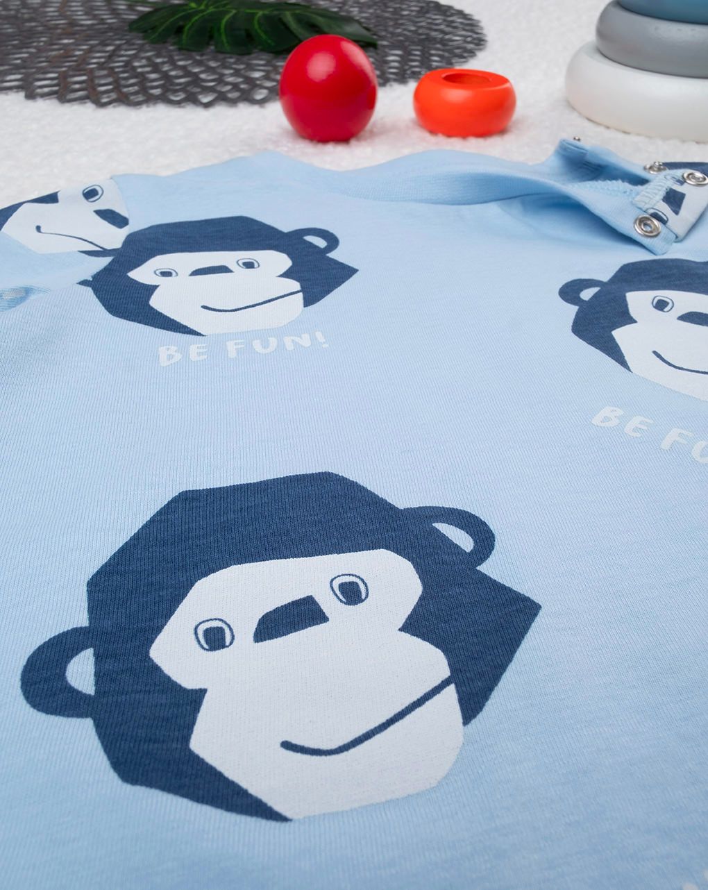 βρεφική μπλούζα γαλάζια με μαϊμουδάκια για αγόρι - Prénatal